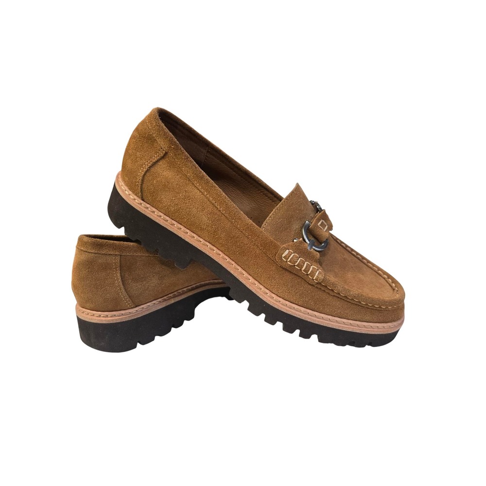 Donald Pliner Tan Suede Bit Loafers Lug Sole Platform Shoes Womens 9